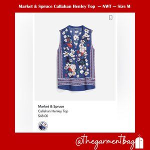 Market & Spruce Callahan Sleeveless Henley Top, size M - NWT